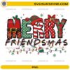Merry Friendsmas PNG cute Christmas lettering design with lights and patterns