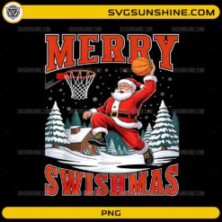 Merry Swishmas PNG Santa playing basketball Christmas design