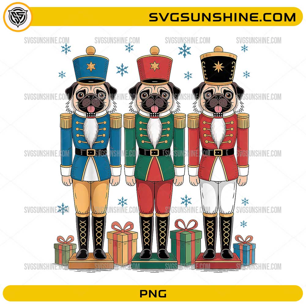 Pug Dog Nutcracker Christmas PNG Cute Dog Nutcracker Trio Design