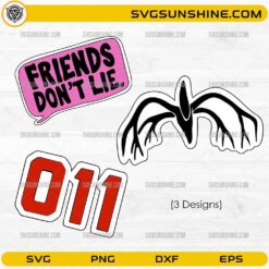 Stranger Things SVG Bundle with Friends Don’t Lie, 011, and Mind Flayer Designs