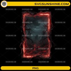 Stranger Things Upside Down Portal PNG with glowing red frame and dark landscape