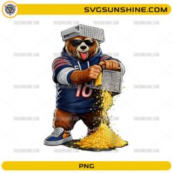 Funny Cheesehead Bear PNG bear grating cheese with cheese grater hat