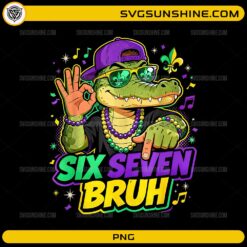 Gator Mardi Gras Six Seven Bruh PNG cool alligator carnival design