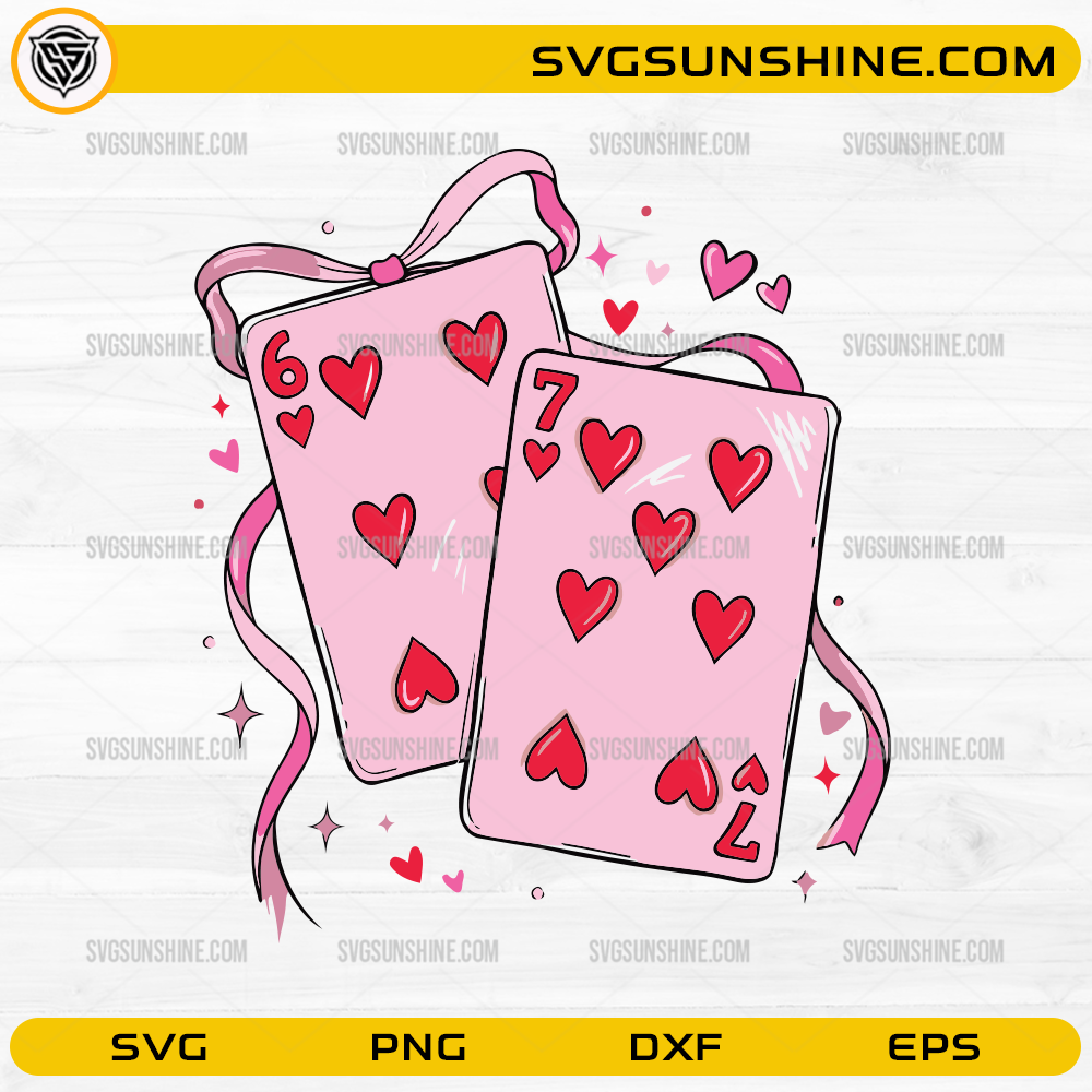 Playing Cards 6 7 Valentine SVG cute love card design