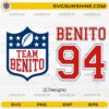 Team Benito 94 SVG bundle football shield and jersey number design