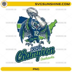 2026 Seattle Seahawks Champion football PNG victory mascot design