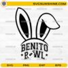 Benito Bowl Bunny Ears SVG football Easter design with varsity text and bunny ears