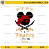 Minnie pirate head silhouette with red bow bandana and crossed swords Yo Ho A Pirate’s Life For Three design
