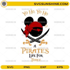 Minnie pirate head silhouette with red bow bandana and crossed swords Yo Ho A Pirate’s Life For Three design