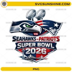 Seahawks vs Patriots Super Bowl 2026 PNG championship logo design
