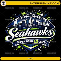 Seattle Seahawks Super Bowl LX 2026 skyline football PNG design