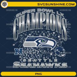 Seattle Seahawks Super Bowl LX Champions Fireworks PNG football graphic