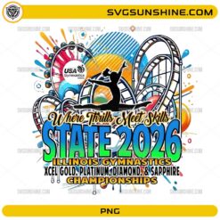State 2026 Illinois Gymnastics PNG championship design with gymnast silhouette