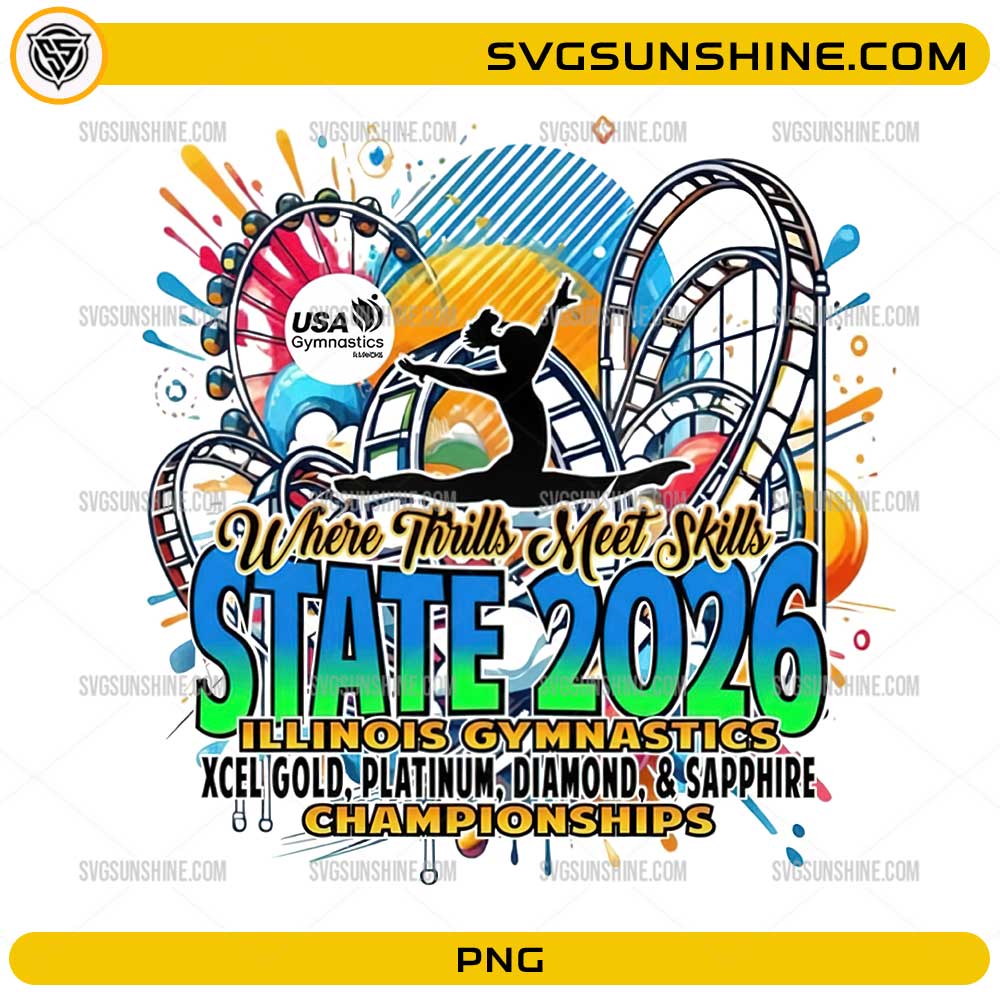 State 2026 Illinois Gymnastics PNG championship design with gymnast silhouette