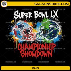 Super Bowl LX Championship Showdown PNG Seahawks vs Patriots helmet design