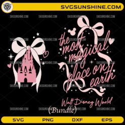 The Most Magical Place On Earth SVG Bundle with pink bow and castle design
