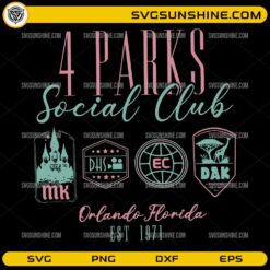4 Parks Social Club SVG Orlando Florida theme park vacation design