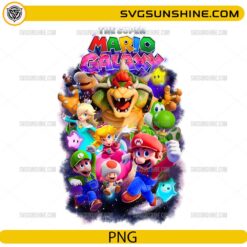 Super Mario Galaxy PNG Mario Luigi Peach Bowser colorful galaxy design