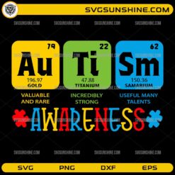 Autism Awareness SVG with Au Ti Sm periodic table design and colorful puzzle pieces