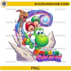 Super Mario Galaxy Yoshi PNG Mario Luigi riding Yoshi colorful space design