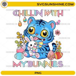 Chillin With My Bunnies Derpy Tiger PNG &ndash; KPop Demon Hunters Easter Blue Cat Digital Download