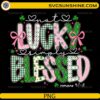 Christian Lucky Simply Blessed PNG St Patrick’s Day patchwork design with shamrocks and bows