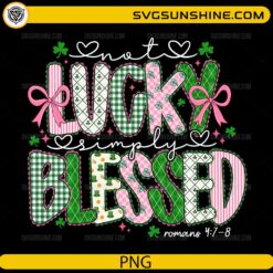 Christian Lucky Simply Blessed PNG St Patrick’s Day patchwork design with shamrocks and bows