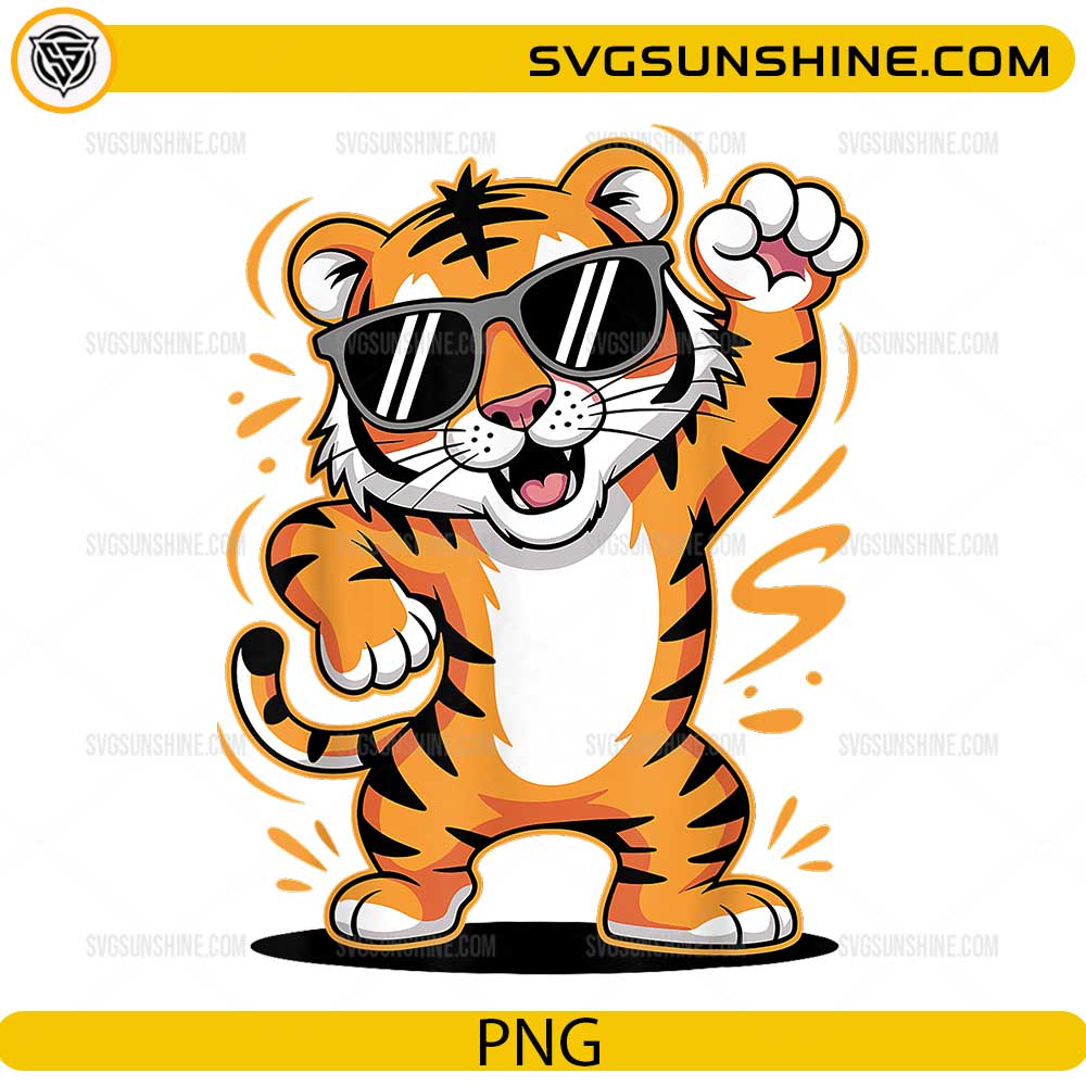 Cool Tiger Cartoon PNG funny sunglasses tiger mascot design
