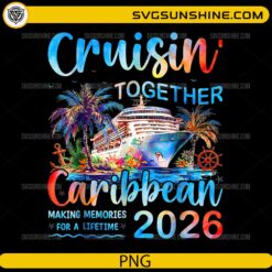 Cruisin Together Caribbean 2026 PNG tropical cruise ship design with palm trees