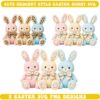 Cute Crochet Easter Bunny SVG with realistic amigurumi yarn texture and floral bows