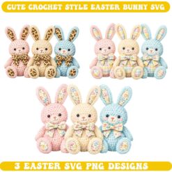 3 Cute Crochet Easter Bunny SVG PNG - Amigurumi Style Designs