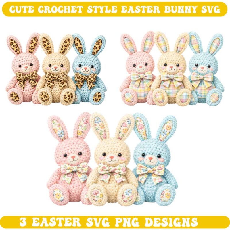 3 Cute Crochet Easter Bunny SVG PNG | Amigurumi Designs