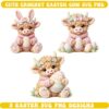Cute Crochet Easter Cow SVG with realistic amigurumi yarn texture and bunny ears