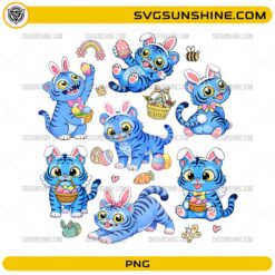 Cute Derpy Tiger Easter Clipart PNG &ndash; KPop Demon Hunters Bunny Blue Cat Digital Download