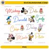 Disney Characters Names PNG colorful cartoon typography design with Mickey and friends