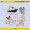 Disney cruise vacation PNG with cruise ship beach chair palm trees and sandcastle