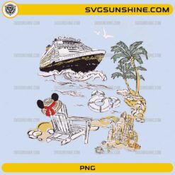 Disney cruise vacation PNG with cruise ship beach chair palm trees and sandcastle