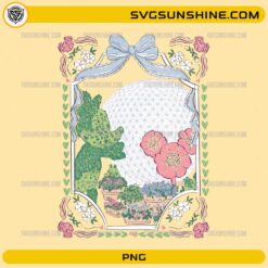 Epcot flower garden PNG with Epcot sphere floral decorations and topiary