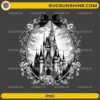 Fairy Tale Castle PNG with vintage floral frame and bow