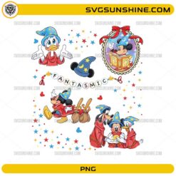 Fantasmic Disney characters PNG with Mickey Donald Goofy magical wizard design