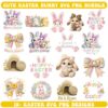 Cute faux embroidery Easter bunny designs with realistic knitted and stitched textures including He Is Risen graphics