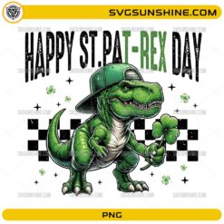 Happy St Patrick Rex Day PNG dinosaur holding shamrock funny St Patrick’s Day design