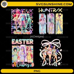 Huntrix Easter Vibes PNG Pack with Kpop style characters and Easter eggs