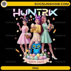 Huntrix Happy Easter PNG KPop Demon Hunters Easter bunny girls and Derpy Tiger