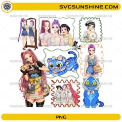 Huntrix Spring Aesthetic PNG KPop Demon Hunters pastel design with Derpy Tiger