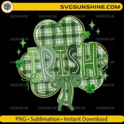 Irish Shamrock St Patrick's Day PNG with green plaid gingham pattern and coquette bows