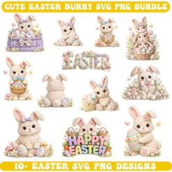 10+ Knitted Easter Bunny PNG Bundle - 3D Crochet Style Designs