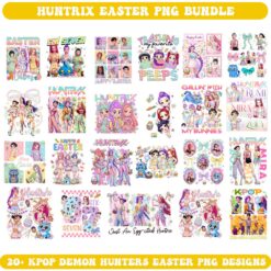 Kpop Demon Hunters Easter PNG Bundle with Huntrix characters and spring designs