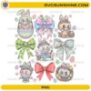 Labubu Easter PNG cute bunny character with bows and Easter eggs