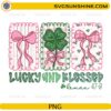 Lucky Blessed Shamrock Bow PNG St Patrick’s Day design with pink bows and clover